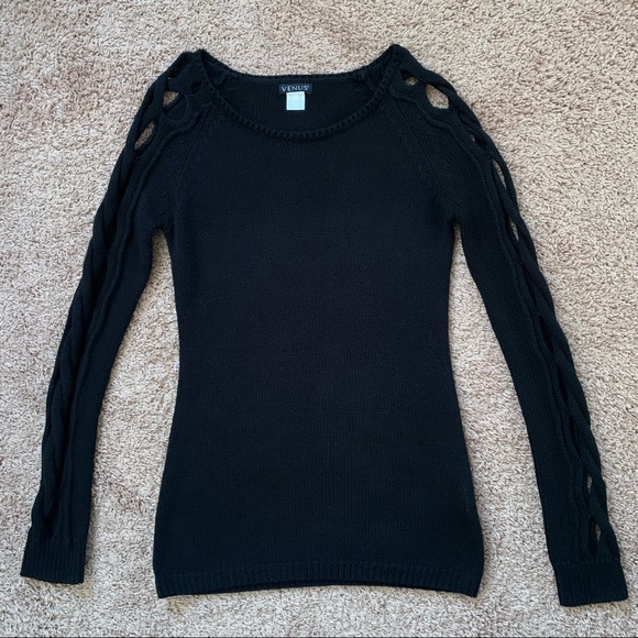 Venus Black Braided Sleeve Sweater - Picture 3 of 13